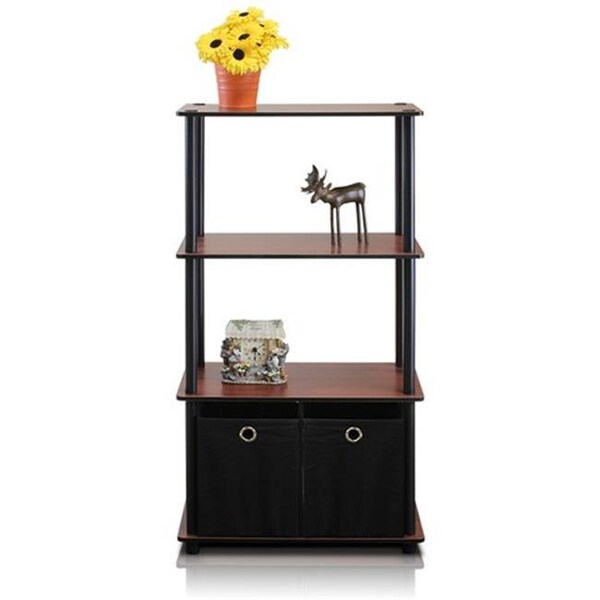 Furinno Furinno Go Green 4-Tier Multipurpose Storage Rack Shelving Unit with Bins; Dark Cherry & Black - 43.25 x 23.6 x 11.6 in. NW889DC/BK/BK - main